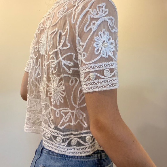 Vintage sheet lace embroidered beaded cover up - Picture 4 of 4